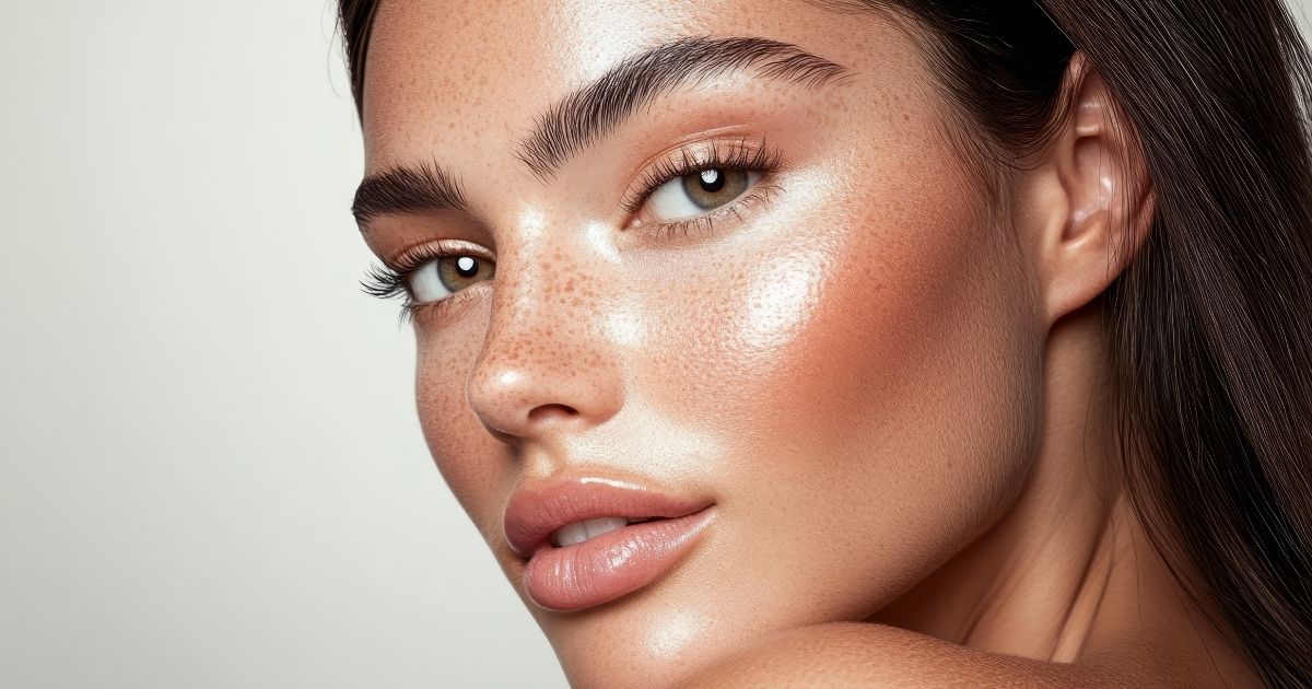 Close-up of a woman with naturally shaped, defined brows.